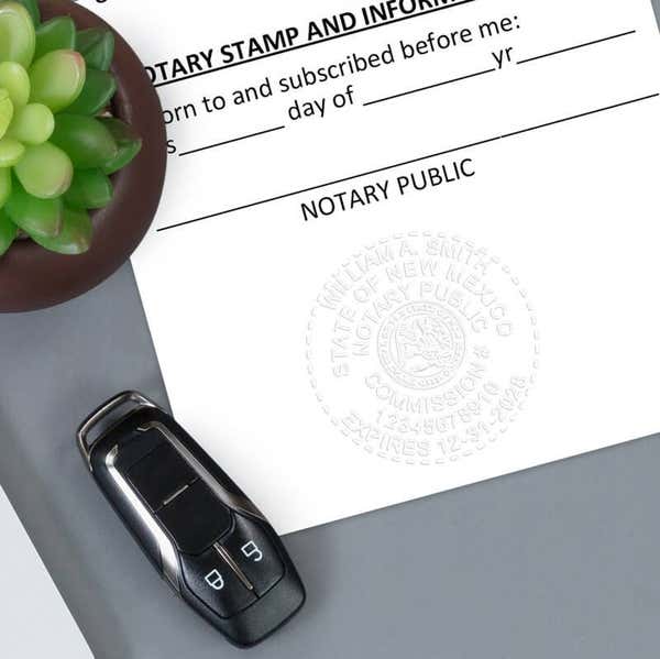 New Mexico Notary Pink Seal - Round Design Imprint Example on a Document