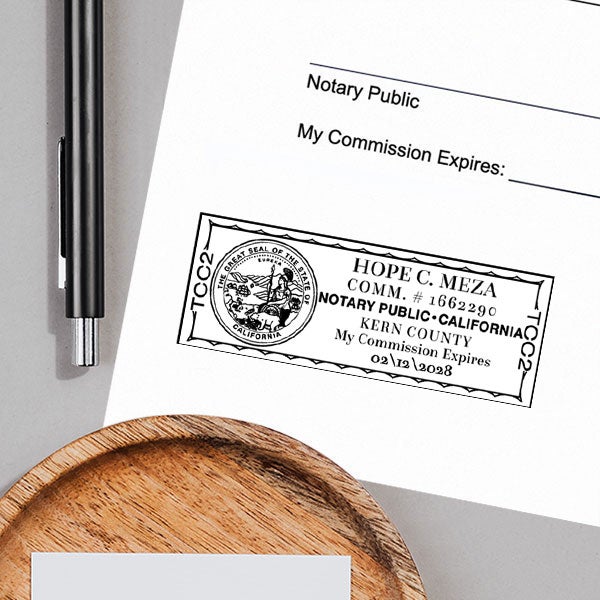 California Notary Rectangle Design Impression on Paper