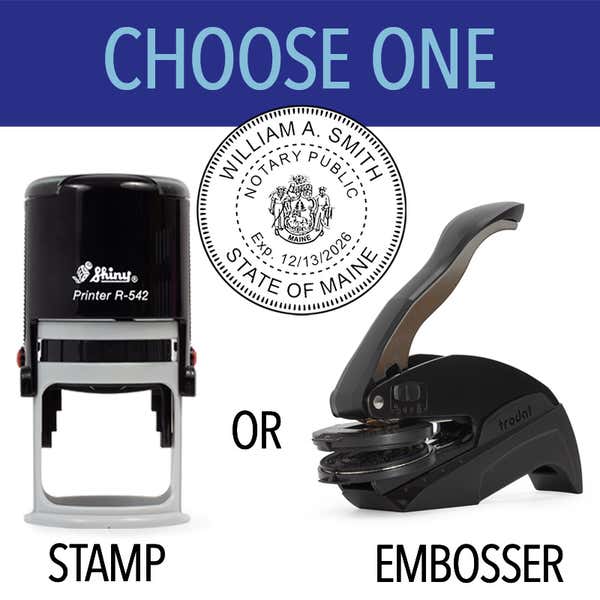 Maine Notary Round with CREST - Choose Stamp or Embosser