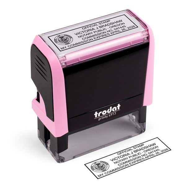 Oregon Notary Pink Stamp Angle Next to impression