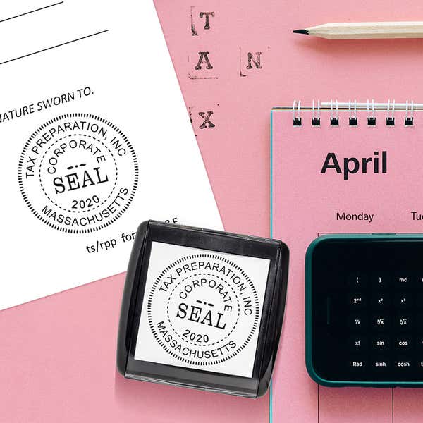 Example of the Corporate Seal Stamp with Year impression on paper