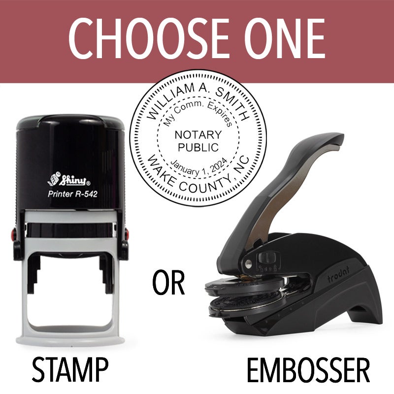 North Carolina Notary Round With Expiration Date - Choose Stamp or Embosser