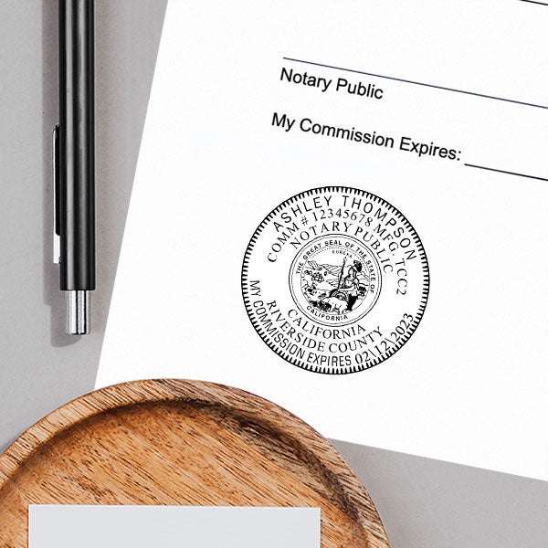 California Notary Round Stamp Impression on Paper