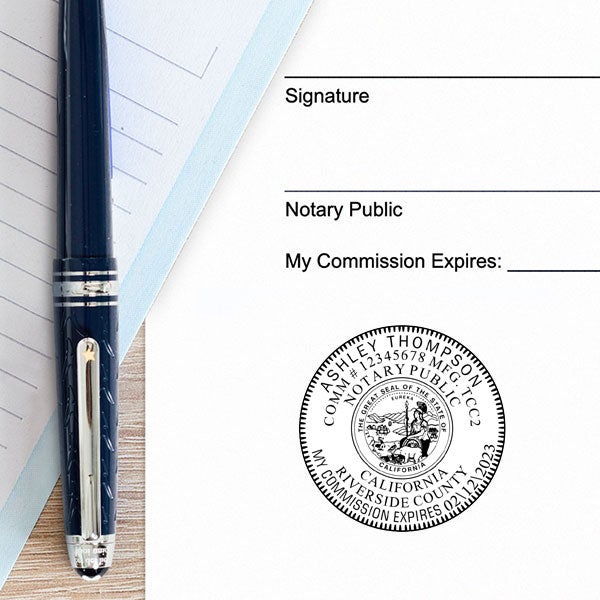 California Notary Round Stamp Impression on Paper