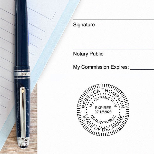 Delaware Notary Public Round Stamp Impression on Paper