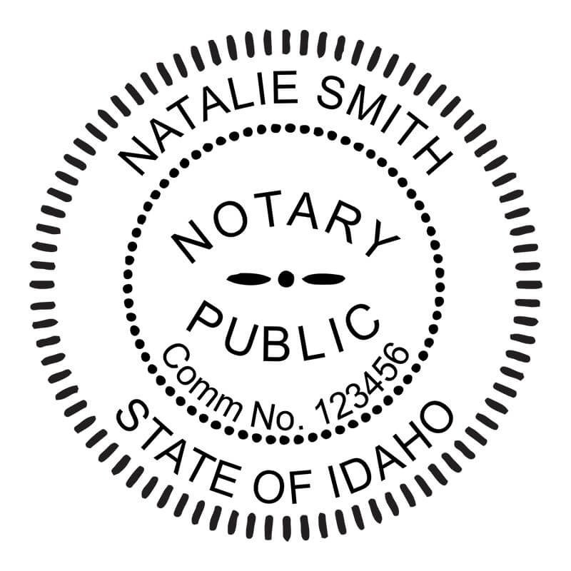 Round Idaho notary seal design with commission number.