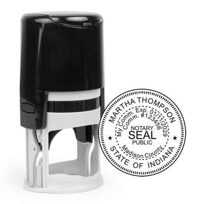 Stamp body and impression of the Indiana notary stamp