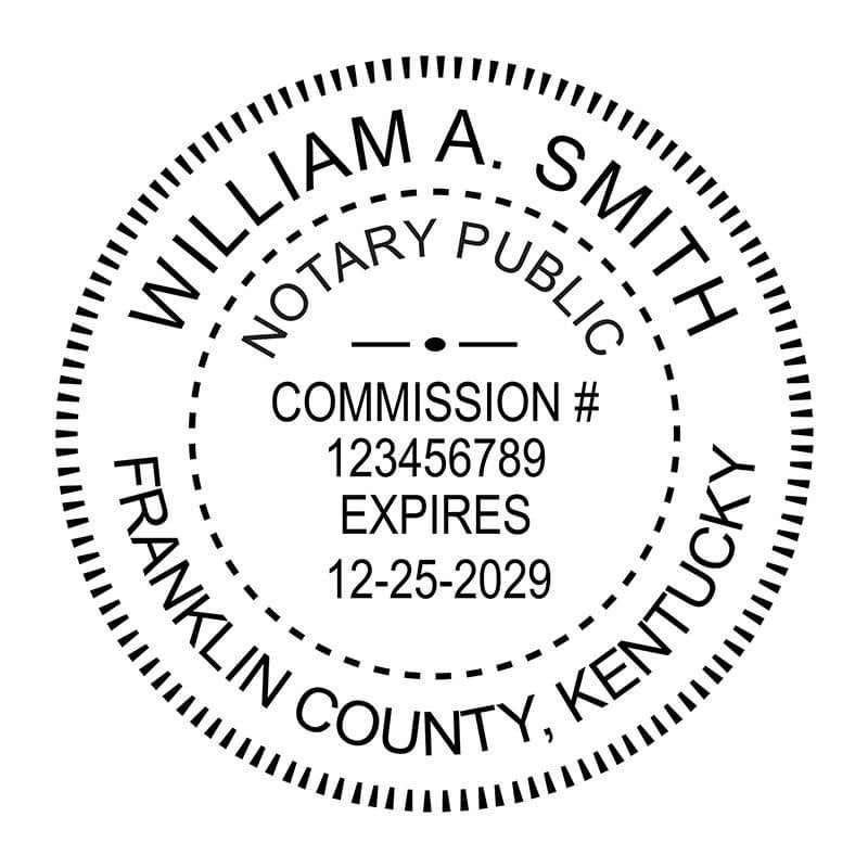 Kentucky Round Notary Stamp impression example in black ink