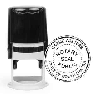 South Dakota notary stamp with round seal demonstration.