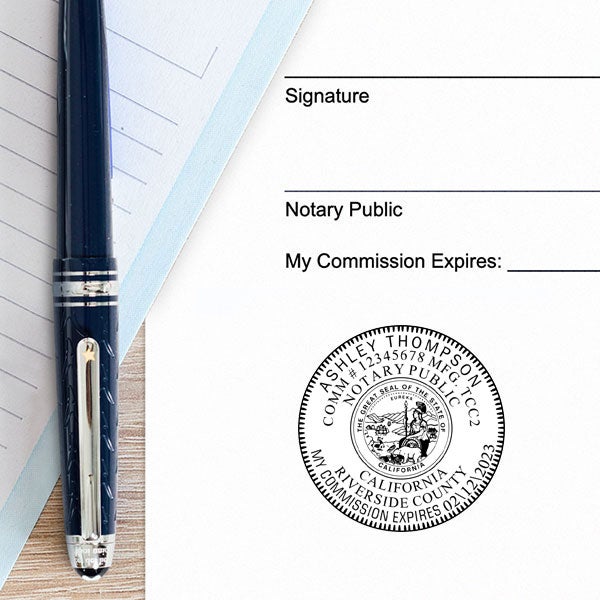 Example of California Notary Pink Stamp - Round Impression on Paper