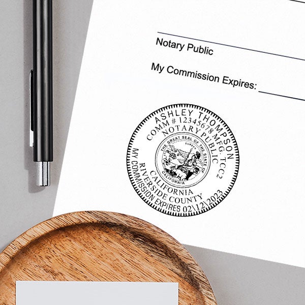 California Notary Pink Stamp - Round Impression on Paper