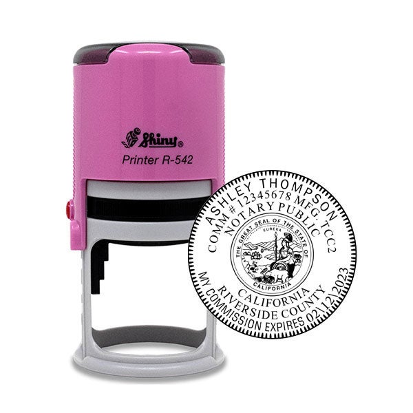 California Notary Pink Stamp - Round Impression with Stamp Body