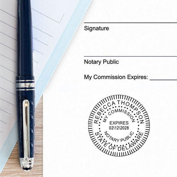 Delaware Notary Pink Stamp - Round Impression Example