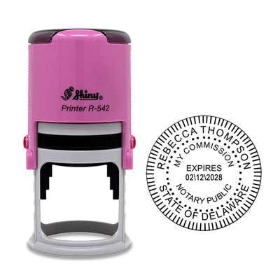 Delaware Notary Pink Stamp - Round Impression and Stamp Body