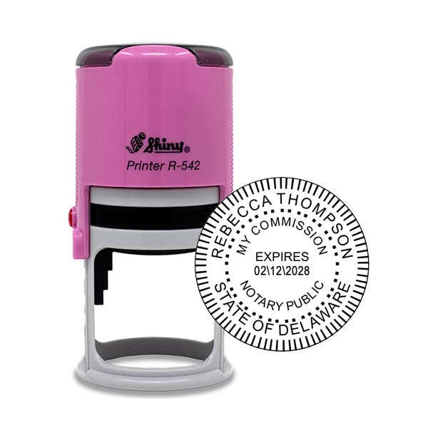 Delaware Notary Pink Stamp - Round Body and Impression