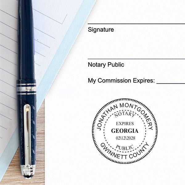 Georgia Notary with Expiration Date Pink Stamp - Round Example