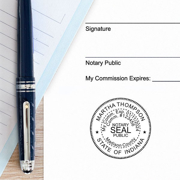 Example of Indiana Notary Pink Stamp - Round Impression on Paper
