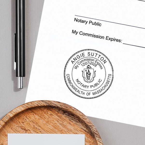 Example of Massachusetts Notary Pink Stamp - Round Impression on Paper