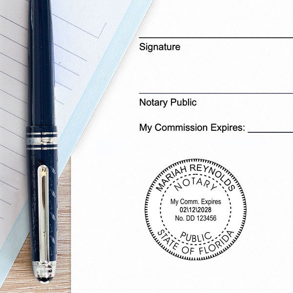 Florida Notary Public Round Seal Embosser Impression on White
