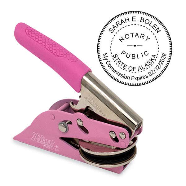 Alaska Notary Pink Seal Embosser and Impression