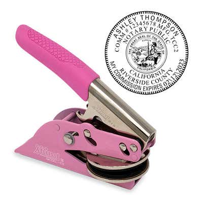 California Notary Pink Seal Embosser - Round with Seal Impression
