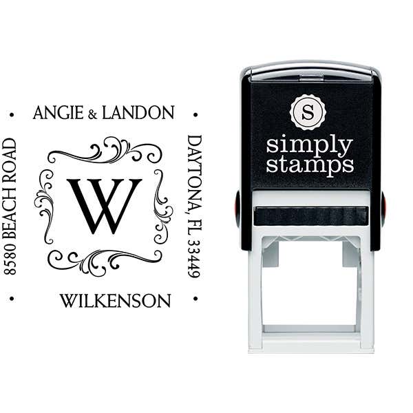 Angie Square Monogram Address Stamp Body and Imprint