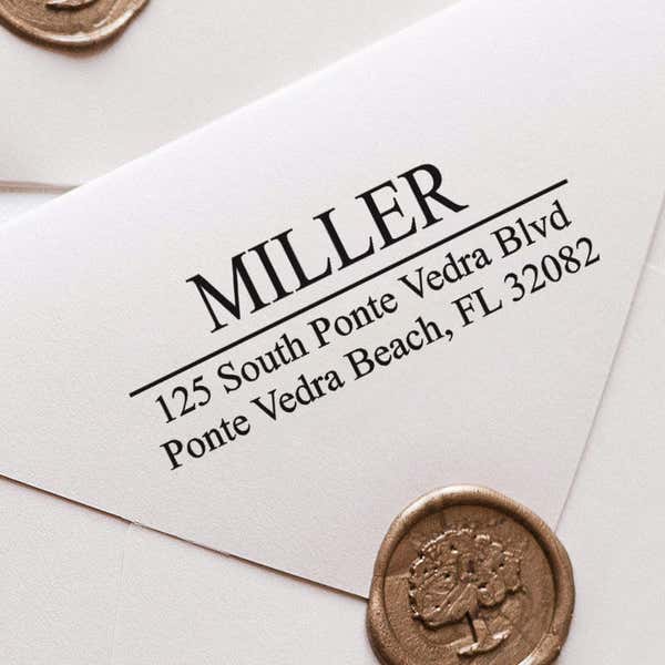 Example of Last Name Address Stamp Impression on an Envelope