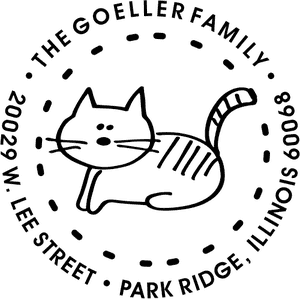 Cartoon Cat Round Address Stamp