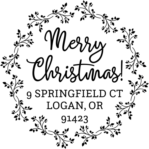 Christmas Wreath Round Return Address Stamp