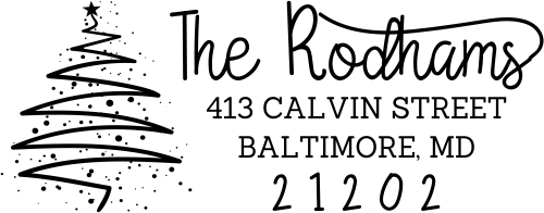 Rodham Script Christmas Tree Return Address Stamp
