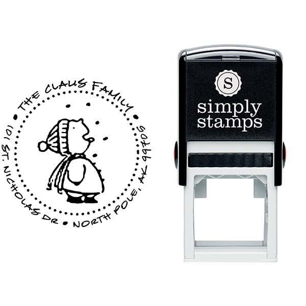 Cute Snowflake Catcher Holiday Address Stamp Body and Imprint