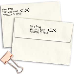 Jesus Fish Address Stamp Imprint Examples on Envelopes