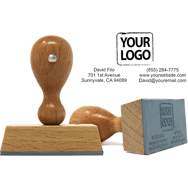 Contact Information Rectangular Logo Wooden Hand Stamp