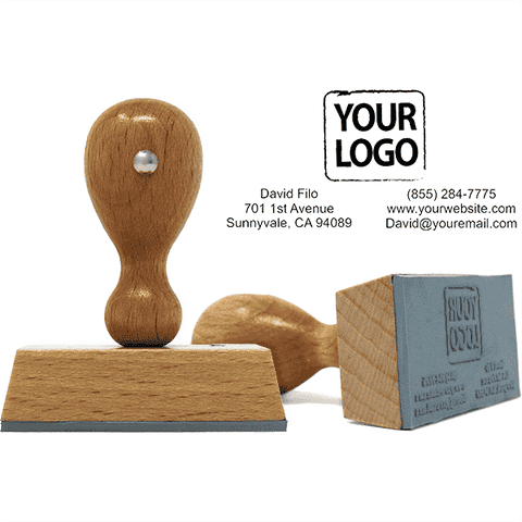 Contact Information Rectangular Logo Wooden Hand Stamp