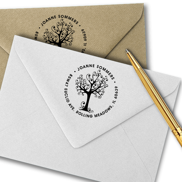 Swirly Tree Round Address Stamp