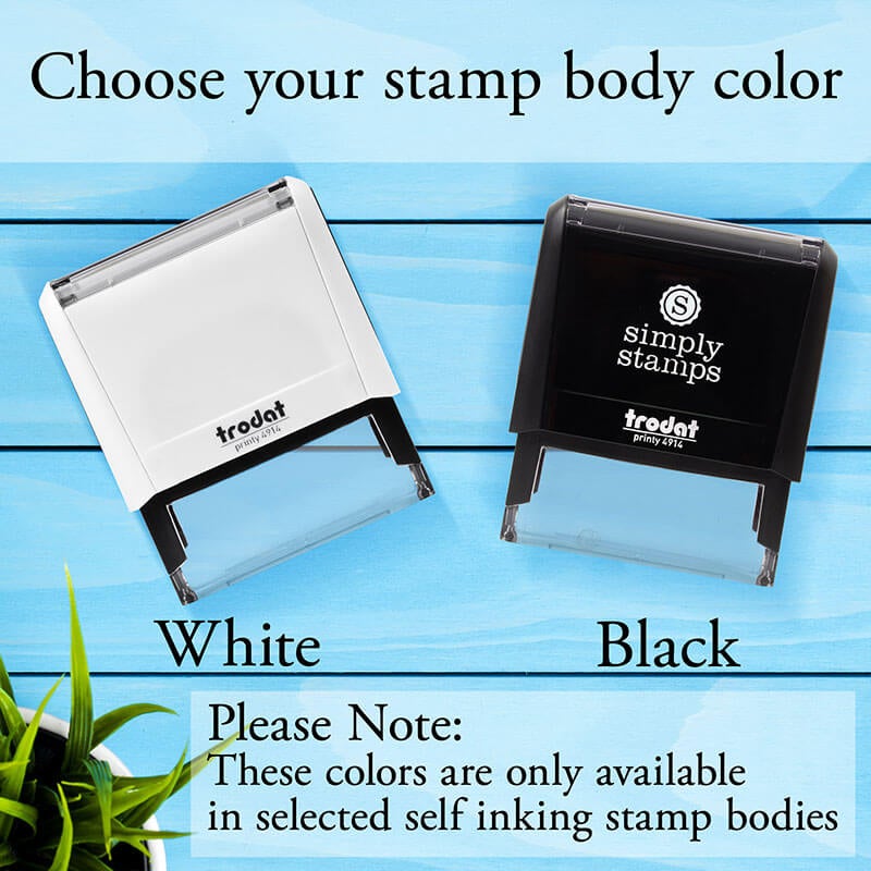 The Anderson Handwritten Address Stamp self-inking version comes in both black and white stamp bodies