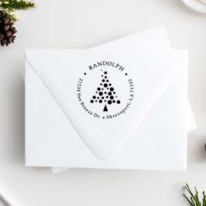 Polka Dot Christmas Tree Return Address Stamp Imprint Examples on Envelopes