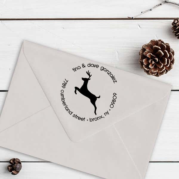 Holiday Deer Address Self-Inking Rubber Stamp Imprint Examples on Envelopes