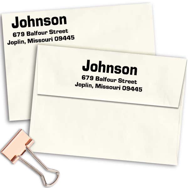 Bold Last Name Address Stamp Imprint Examples on Envelopes