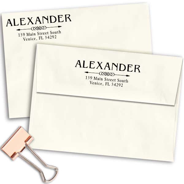 Deco Arrow Last Name Address Stamp