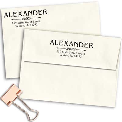 Deco Arrow Last Name Address Stamp - alternate view