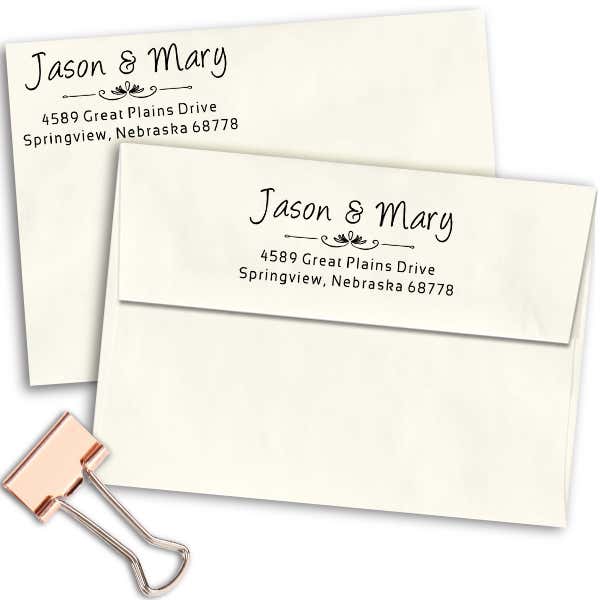 Couples Vintage Deco Address Stamp Imprint Examples on Envelopes