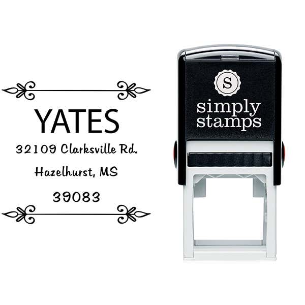 Yates Vintage Deco Square Address Stamp Body and Imprint