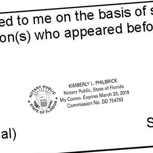 Florida Notary Public with Great Seal & Rising Sun Imprint Example