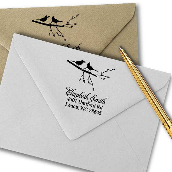 Birds Giving Gifts Address Stamp Imprint Example