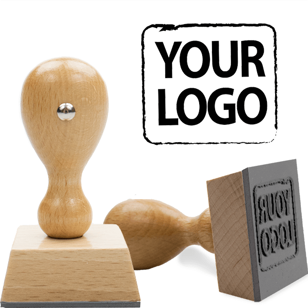 Small Square & Round Wood Handle Logo Stamp
