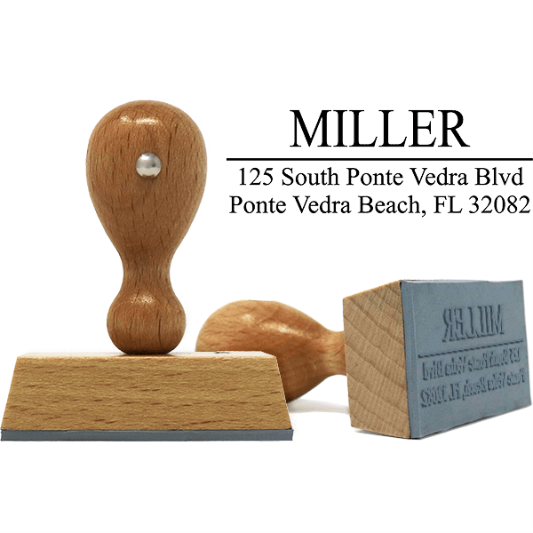 Last Name European Wood Handle Address Stamp