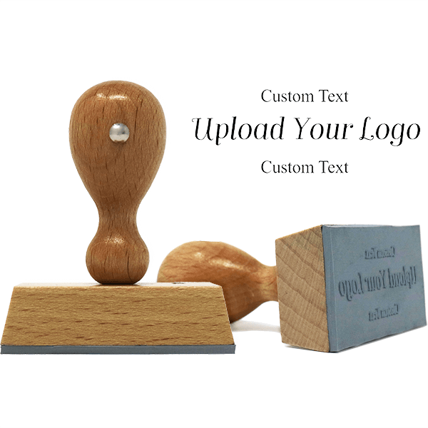 Custom Text Above and Below Rectangle Logo Hand Stamp