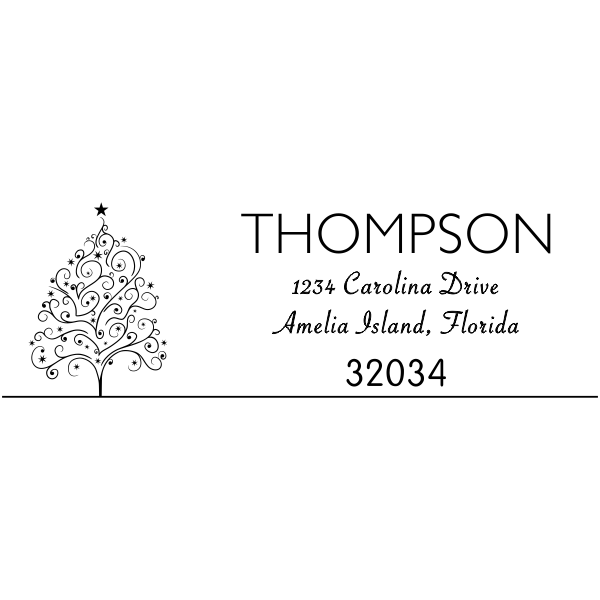 Curly Christmas Tree Return Address European Hand Stamp