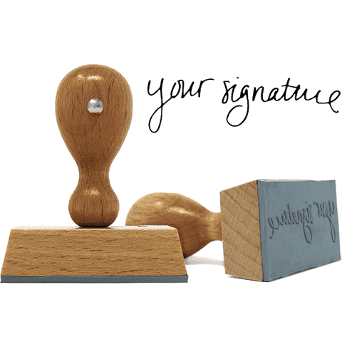 Extra Large Signature Euro Hand Stamp with Wooden Handle and 1" x 2.5" Impression Size